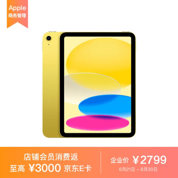 Apple iPad 10.9英寸平板电脑 2022年款（64GB WLAN版/A14芯片/1200万像素/iPadOS MPQ23CH/A）黄色*企业专享