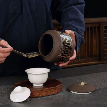松韵清家用茶罐精品高档紫砂茶叶罐存放密封罐复古普洱储茶罐
