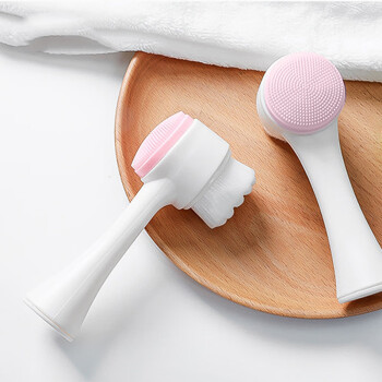 晨色洁面刷 3d硅胶洁面仪 软毛双面按摩刷 手动美容清洁工具 粉色