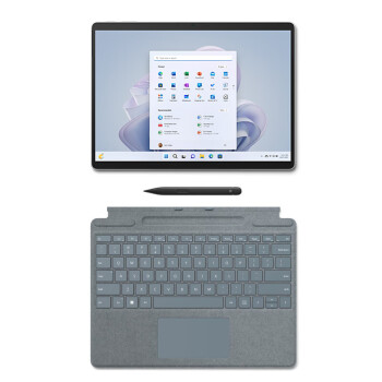 微软Surface Pro 9 亮铂金+冰晶蓝带触控笔键盘盖 i5 8G+256G 二合一平板电脑 13英寸120Hz 游戏笔记本