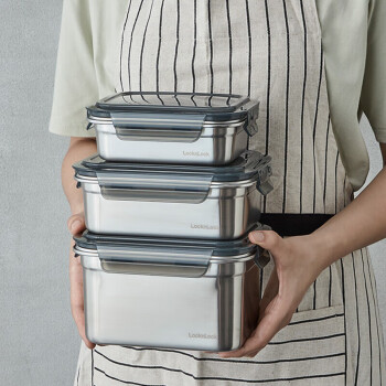 乐扣乐扣（LOCK&LOCK）本色不锈钢保鲜盒 密封冰箱厨房收纳水果零食带饭餐盒600mL
