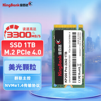 金百达（KINGBANK）1TB SSD固态硬盘NVMe 2242 M.2接口（PCIe4.0 ）读速3300MB/s KP200 PRO