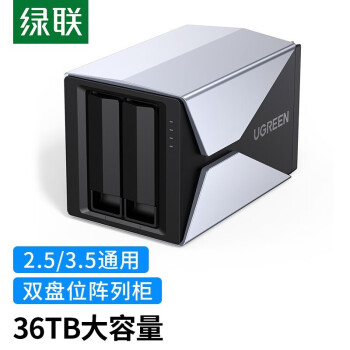 绿联（UGREEN）2.5/3.5英寸磁盘阵列硬盘柜外接多盘位移动硬盘盒外置机械固态 双盘位不支持RAID功能40298