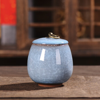 方然陶瓷茶叶罐银行保险随手礼便携茶罐子6.3*7.3cm 天空蓝10件起售