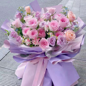 京东鲜花七夕节礼物鲜花全国配送紫玫瑰创意混搭花束生日礼物送女友爱人