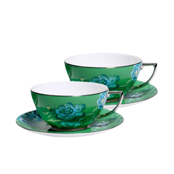 WEDGWOOD威基伍德 翠玉凤凰2杯2碟 绿色 中国风骨瓷 欧式双人下午茶咖啡具