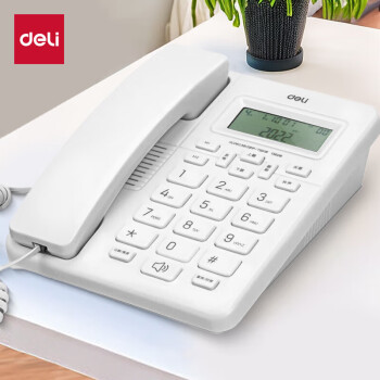 deli得力电话机座机 固定电话 办公家用免提通话大字按键来电显示13606白
