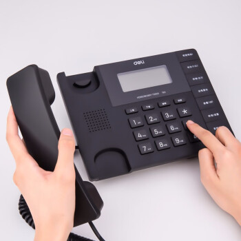 得力（deli）电话机13567商务办公家用横式电话机座机免电池时尚造型 黑色
