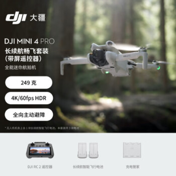 DJI大疆 Mini 4 Pro 长续航畅飞套装（带屏遥控器版）全能迷你航拍机 入门级无人机专业航拍无损竖拍