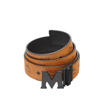 MCM 黑色M logo板扣双面腰带干邑色/黑色4.5cm宽 MXBAAVI08CO001