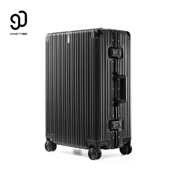 90分PC旅行箱轻质铝框行李箱防刮大容量拉杆箱24英寸托运箱曜石黑