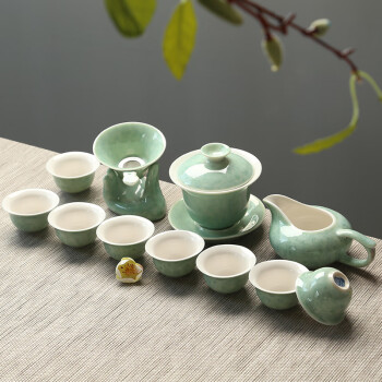 苏氏陶瓷（SUSHI CERAMICS）青瓷茶杯旅行茶具套装14头功夫茶具礼盒