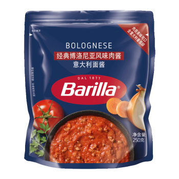 百味来 Barilla 经典博洛尼亚风味肉酱意大利面酱250克 儿童意粉意面酱