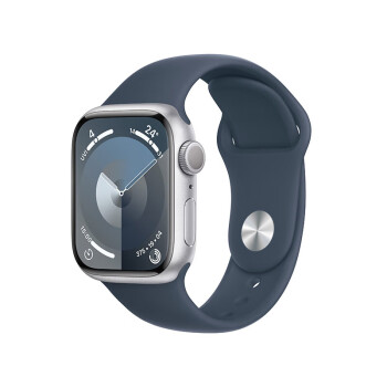 Apple/苹果 Watch Series 9 苹果智能手表旗舰款GPS款45毫米风暴蓝色 S/M运动型表带 高颜值夏季百搭