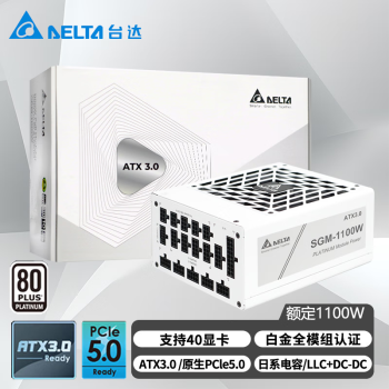 台达（DELTA）SGM1100W白色 单路12V白金全模全电压台式机电脑电源 ATX3.0/PCIE5.0/压纹线/支持4090显卡