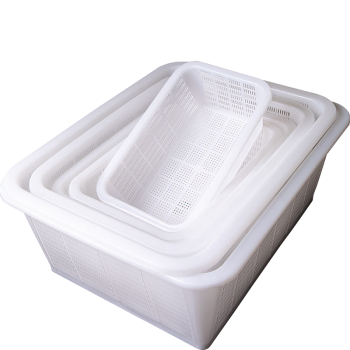 屋田厨房收纳筐塑料沥水篮周转篮方筛洗菜篮子长方形43*31*16cm白色