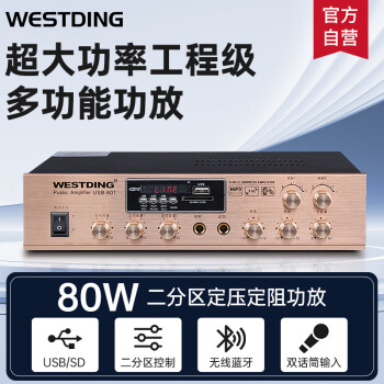 威斯汀（WESTDING）USB601吸顶喇叭家庭影院背景音乐蓝牙功放套装家用会议室工程广播音箱定压天花吊顶音响