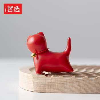 哲选（zhexuan） 茶室茶台茶宠摆件精品茶桌配件 陶瓷萌猫动物摆件-红色