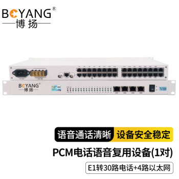 博扬 PCM复用设备 E1转30路电话+4路以太网 机架式 1对价 BY-PCM30P-4F