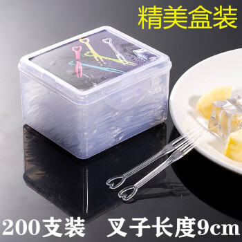 金娘子（JINNIANGZI）水果叉子一次性塑料蛋糕叉商用果插 （精美盒装）透明200支一盒