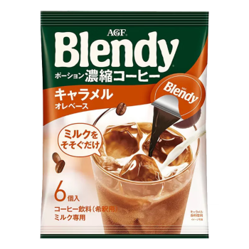 AGF日本进口blendy浓缩冷萃速溶黑咖啡液焦糖拿铁焦糖咖啡胶囊6枚