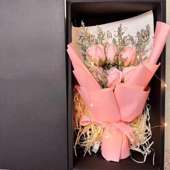 初卓七夕礼物玫瑰香皂花生日礼物送女友干花混搭花束 6朵玫瑰花束礼盒