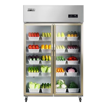 顶邦（DINGBANG) 保鲜展示柜商用 冷藏双门水果蔬菜保鲜柜 立式玻璃展示饮料柜 超市便利店冰箱BC-880