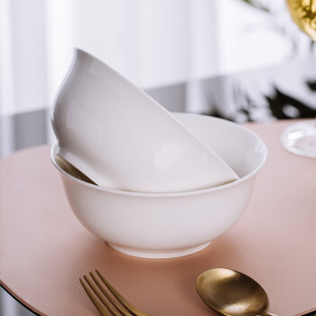 陶相惠景德镇纯白陶瓷6寸面碗2个装 家用吃饭大碗汤碗微波炉适用