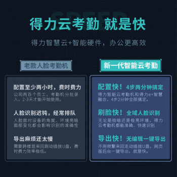 得力(deli)智能云考勤机 动态人脸识别打卡机 wifi联网管理 实时查看考勤 APP远程管理 智能云打卡机DL-D2