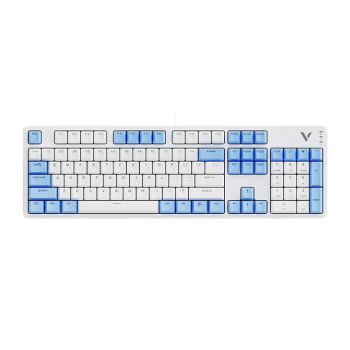 雷柏（Rapoo） V500PRO白蓝升级款 104键有线背光机械键盘 PBT双色键帽办公游戏全键无冲可编程键盘 快银轴