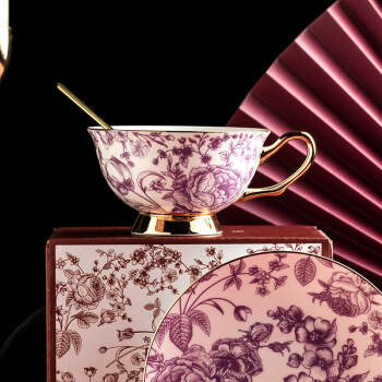 巢里咖啡杯套装轻奢骨瓷杯碟礼盒装花卉陶瓷茶杯下午茶杯早餐杯碟