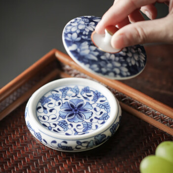 茶艺贵族 圆形盖置青花缠枝茶壶壶托盖碗盖子底座白瓷描金复古壶置盖托