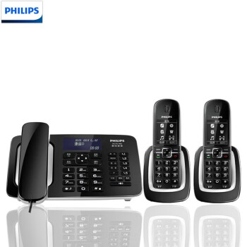 PHILIPS 飞利浦 自动录音电话机有线家用子母机 办公室固定座机 黑色一拖二录音版 DCTG492+