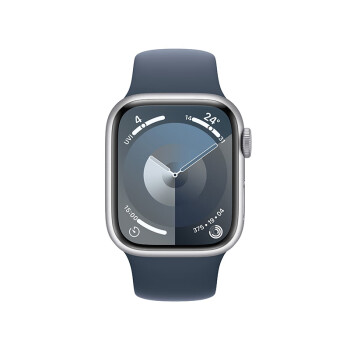 Apple智能手表GPS款41毫米银色铝金属表壳 风暴蓝色运动型表带M/L 健康手表S9 MR913CH/A