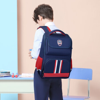 第九城（V.NINE）书包小学生男孩女生护脊减负儿童书包背包1-3-6年级蝴蝶结双肩书包大容量轻便儿童上课包 蓝配红