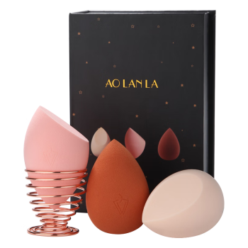 AOLANLA美妆蛋3个装彩妆化妆蛋海绵蛋不吃粉独立收纳含蛋架礼盒装送粉朴