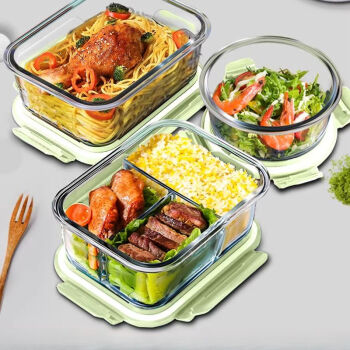 HUKID玻璃饭盒可微波炉加热专用碗上班族打包带盖便当盒保温餐盒