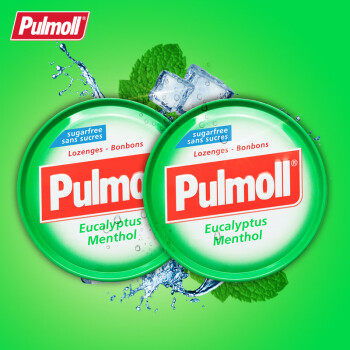 飚摩（Pulmoll）德国进口 无糖桉叶油薄荷味糖45g*2 润喉糖果硬糖零食口气清新