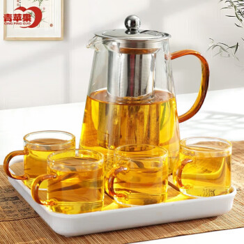 青苹果玻璃杯耐热玻璃水具茶具6件套家用冷水壶茶壶花茶壶凉水壶6件套