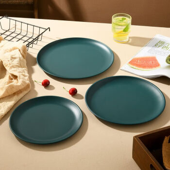 利瑞芬欧式创意菜盘不锈钢烤肉盘墨绿色圆形点心盘西餐意面盘零食