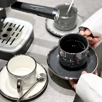 古莜轻奢咖啡杯子高档欧式下午茶咖啡杯套装高颜值拉花杯碟拿铁杯深灰