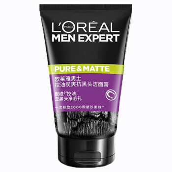 欧莱雅（LOREAL）男士炭爽控油抗黑头洁面膏100ml 去黑头净毛孔