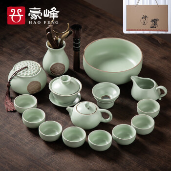 豪峰整套汝窑茶具套装家用陶瓷茶具哥窑可开片可养汝瓷泡茶壶茶杯