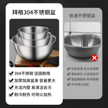 拜格（BAYCO）304不锈钢盆洗菜盆沙拉碗加厚和面打蛋盆调料盆带刻度19cm BG8309