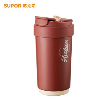 苏泊尔（SUPOR）随行保温咖啡杯KC45KR10家用0.45L便携式双饮杯双层陶瓷覆层内胆9H锁温吸管杯水杯 摩登红