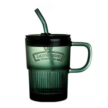 焖大师  墨绿带把吸管杯玻璃水杯大容量原色玻璃咖啡杯 吸管杯 定制logo