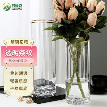 吕姆克花瓶大号水养玻璃花瓶客厅桌面玄关高档工艺品透明摆件高30CM5005