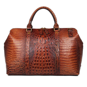 玛轮特棕色时尚男士旅行包头鳄鱼纹压花大容量手提斜跨行李包 棕色