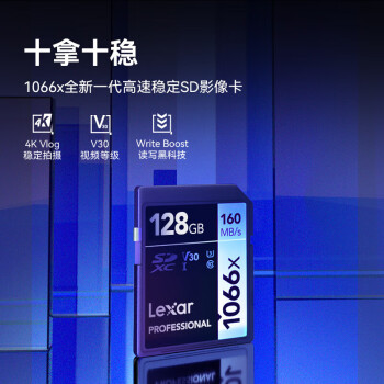 雷克沙（Lexar）128GB SD存储卡 C10 U3 V30 读160MB/s 写120MB/s 单反微单相机内存卡 4K稳定拍（1066x）
