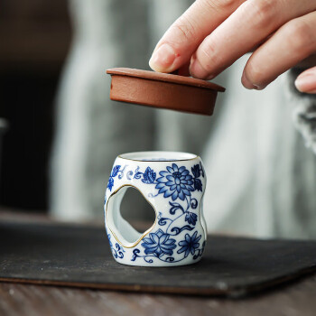 茶艺贵族青花玉兰盖置茶壶壶托盖碗盖子底座白瓷描金复古壶置盖托 